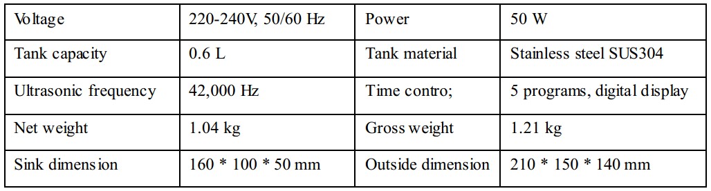 Jeken® Nettoyeur ultrasonique 0.6L (CD-3800A)