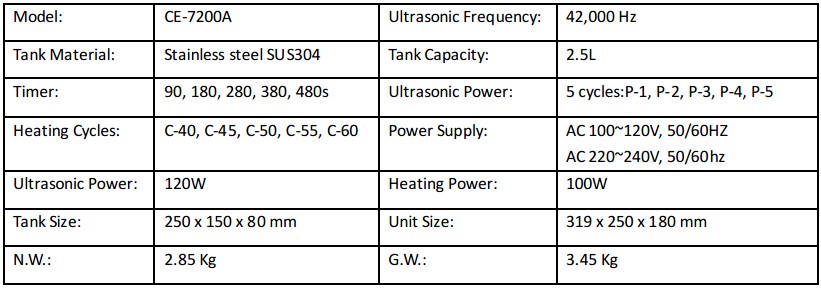 JeKen® 2.5L Nettoyeur Ultrasonique CE-7200A Puissance Réglable